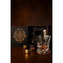 Подарочный набор для виски Moltis Premium Set Saxum — 2 бокала, щипцы, мешочек, подставка и 5 охлаждающих кубиков (MR-1021) 10058