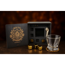 Подарочный набор для виски Moltis Premium Set Quadro – 2 бокала, щипцы, мешочек, подставка и 5 охлаждающих кубиков (MR-1023) 10061