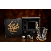 Подарочный набор для виски Moltis Premium Set Quadro — бокалы, щипцы, мешочек, подставка и 5 охлаждающих кубиков (MR-1024) 10061