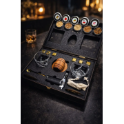 Подарочный набор для виски Moltis с деревянным смокером — 2 бокала Quadro, металлические охлаждающие кубики и набор щепы