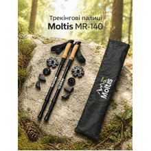 Треккинговые палки Moltis Relax 140 Antishock для скандинавской ходьбы с амортизацией, черные 10025