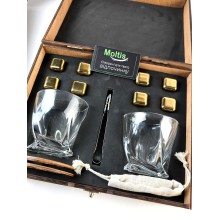  Бокалы для виски, камни для виски коробка темная Original  Whisky Stones  Moltis Relax для мужчин, Quadro 8 шт камней  (MR-1002) 10063