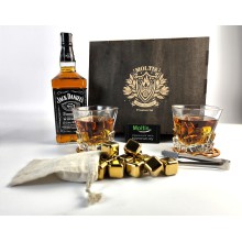 Подарочные наборы Whisky Stones Original для мужчин, 12 шт камней + 2шт бокал Bohemia Коробка деревянная черн + мешочек, щипцы, подставка  (MR-1016) 10077