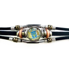 Кожаный браслет с украинским орнаментом Символы Украины (трезубец, герб) LVwristlet (1901)