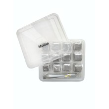 Кубики для виски и других напитков Moltis металлические Серебро + щипцы Whiskey Stones SILVER 12 шт 10054