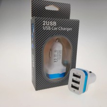 Переходник USB в прикуривателе на 3 входа (Бело-синий цвет), Авто зарядка на 3 USB 20047